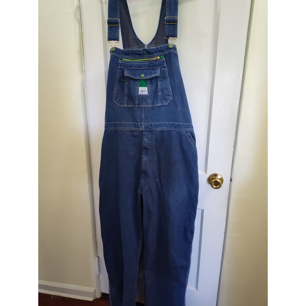 Liberty Denim Bib Overalls Mens 44x32 Blue Workwear Carpenter Green Zip